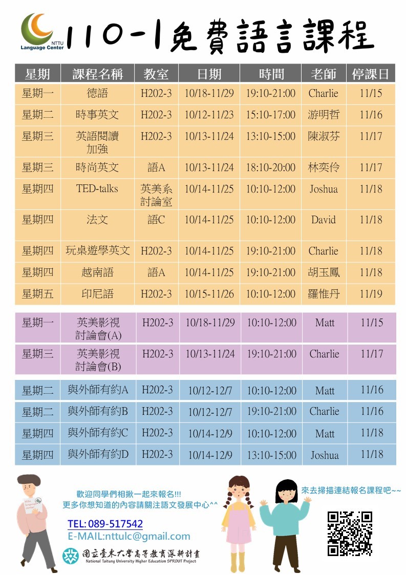 110-1免費語言課程